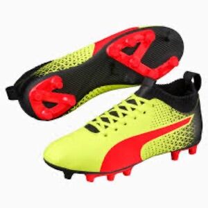 Puma Evoknit FTB FG soccer cleats shoes yellow, red & black color size 13 youth